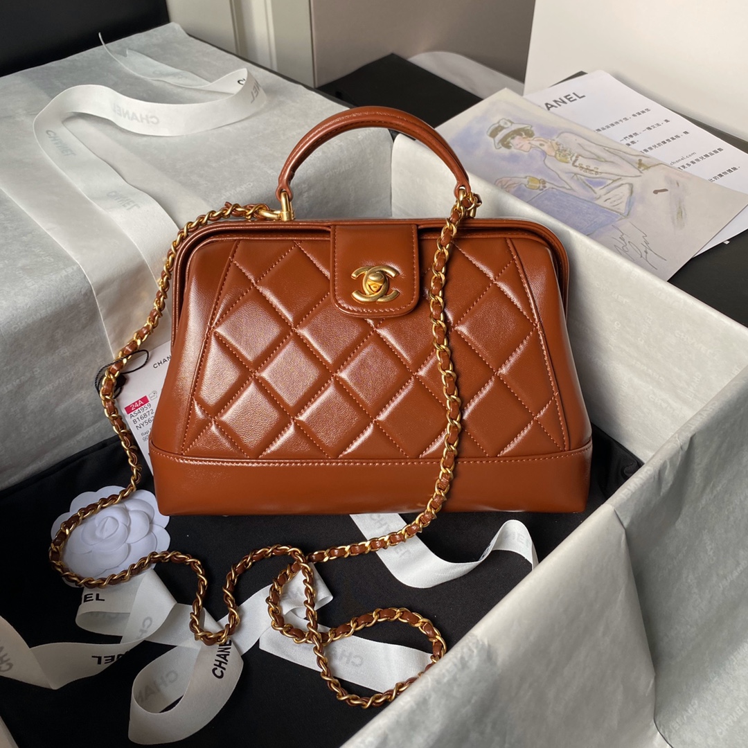SMALL BAG WITH TOP HANDLE  램스킨, 골드 메탈